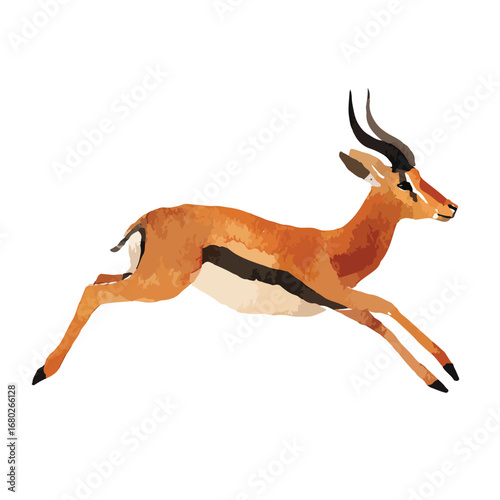Watercolor Style Antelope in MidStride Graceful Leap