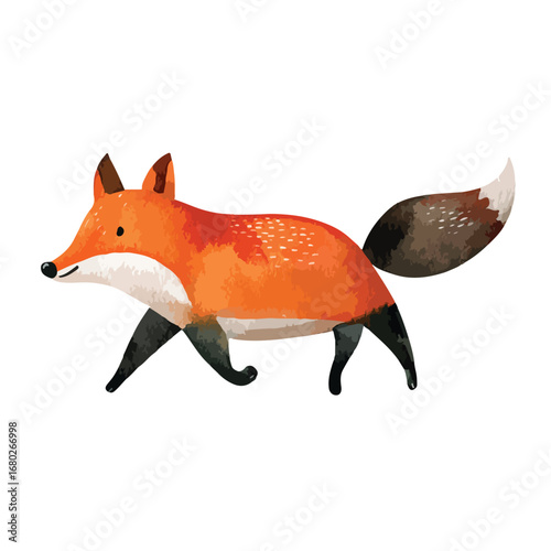 Watercolor Style Fox with Orange Fur and Black Legs Walking