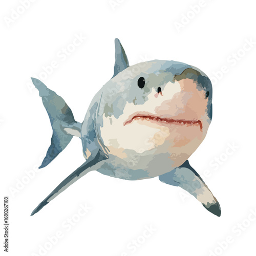 Watercolor Style Great White Shark Close Up