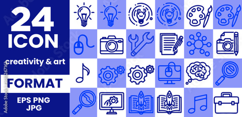 Creativity Line Editable Icons set. Vector illustration in modern thin line style of inventiveness related icons: imagination, innovation, inspiration, originality, and more