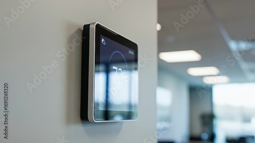 Modern Smart Thermostat with Digital Display Actively Cooling the Room to 72 Degrees Fahrenheit