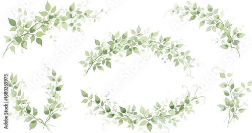 Watercolor wildflower floral illustration set - green gold flower daisy ivy wreath frame border bouquet.