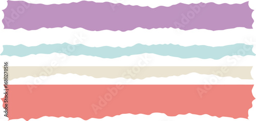 Set of four horizontal torn paper strips in pastel colors with rough edges vector