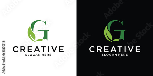 Initial letter G with leaf luxury logo, Green leaf logo template vector design.