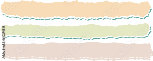 Set of four horizontal torn paper pieces in pastel colors for design elements vector
