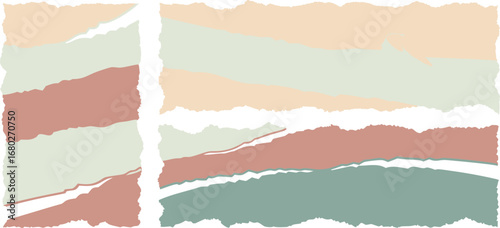 Set of horizontal torn paper pieces in different pastel shades for graphic design elements vector