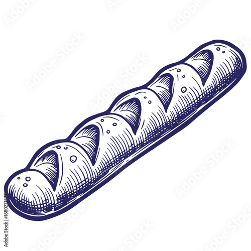 Detailed hand drawn illustration of a delicious french baguette bread isolated on white background