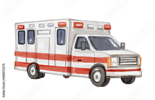 Hand painted watercolor ambulance isolated