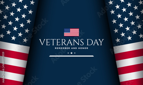Veterans Day greeting card on blue background.