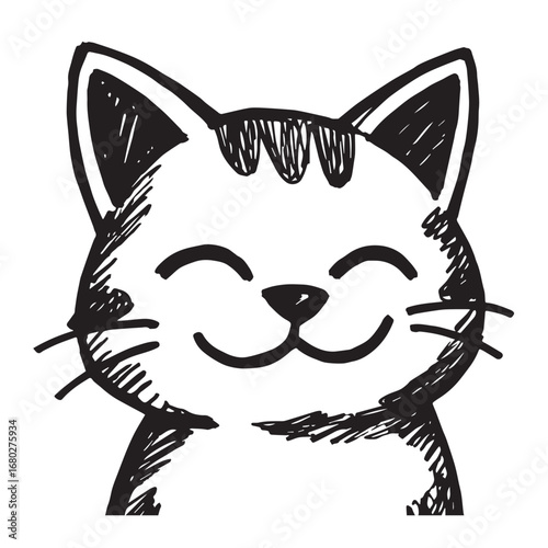 Cat Doodle Black and White Illustration Vector Image Cute Kitten Sketch Line Art Drawing Silhouette