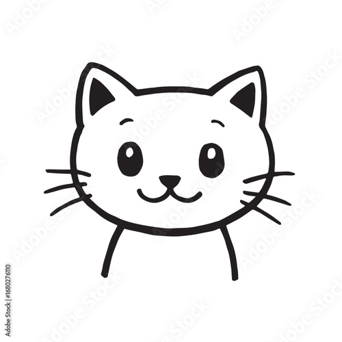 Cat Doodle Black and White Illustration Vector Image Cute Kitten Sketch Line Art Drawing Silhouette