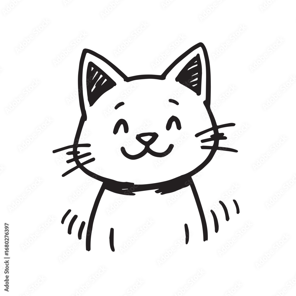Cat Doodle Black and White Illustration Vector Image Cute Kitten Sketch Line Art Drawing Silhouette