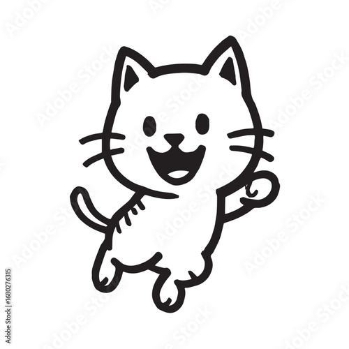 Cat Doodle Black and White Illustration Vector Image Cute Kitten Sketch Line Art Drawing Silhouette
