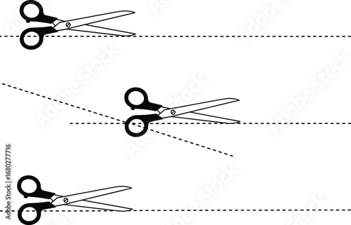 Scissors icons cutting dotted lines set vector illustration for coupons discounts crafting trimming cut out guide or paper cutting