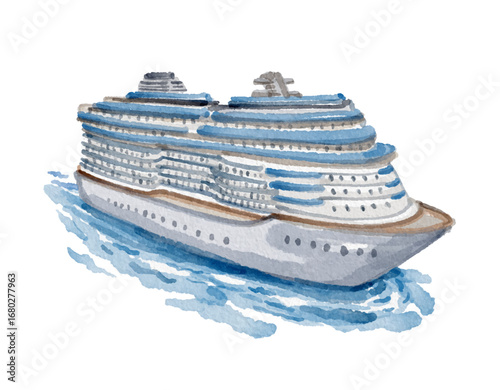Watercolor cruise ship isolated on white background