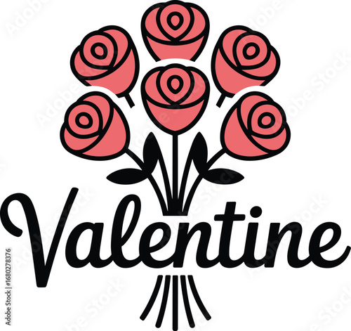 Elegant Rose Bouquet Vector Graphic with Scripted Word for Floral Designs