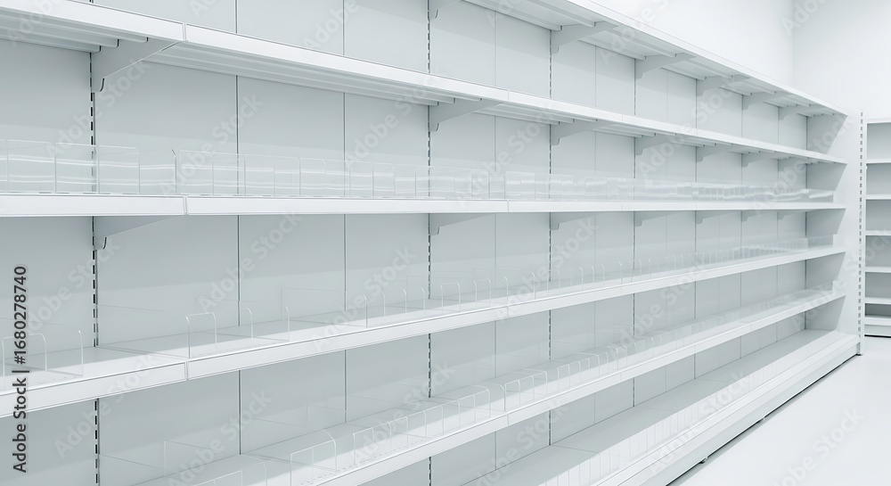 Obraz premium Empty Supermarket Shelves, Ready for Stocking.