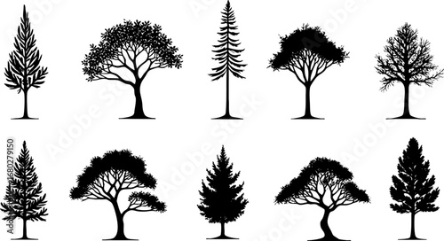 Diverse Tree Silhouette Collection 