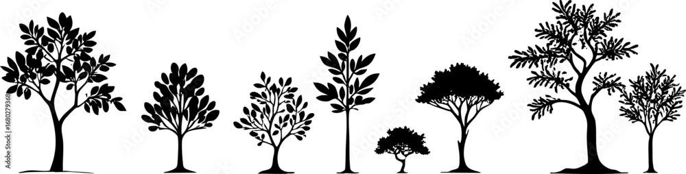 Obraz premium Diverse Tree Silhouette Collection 
