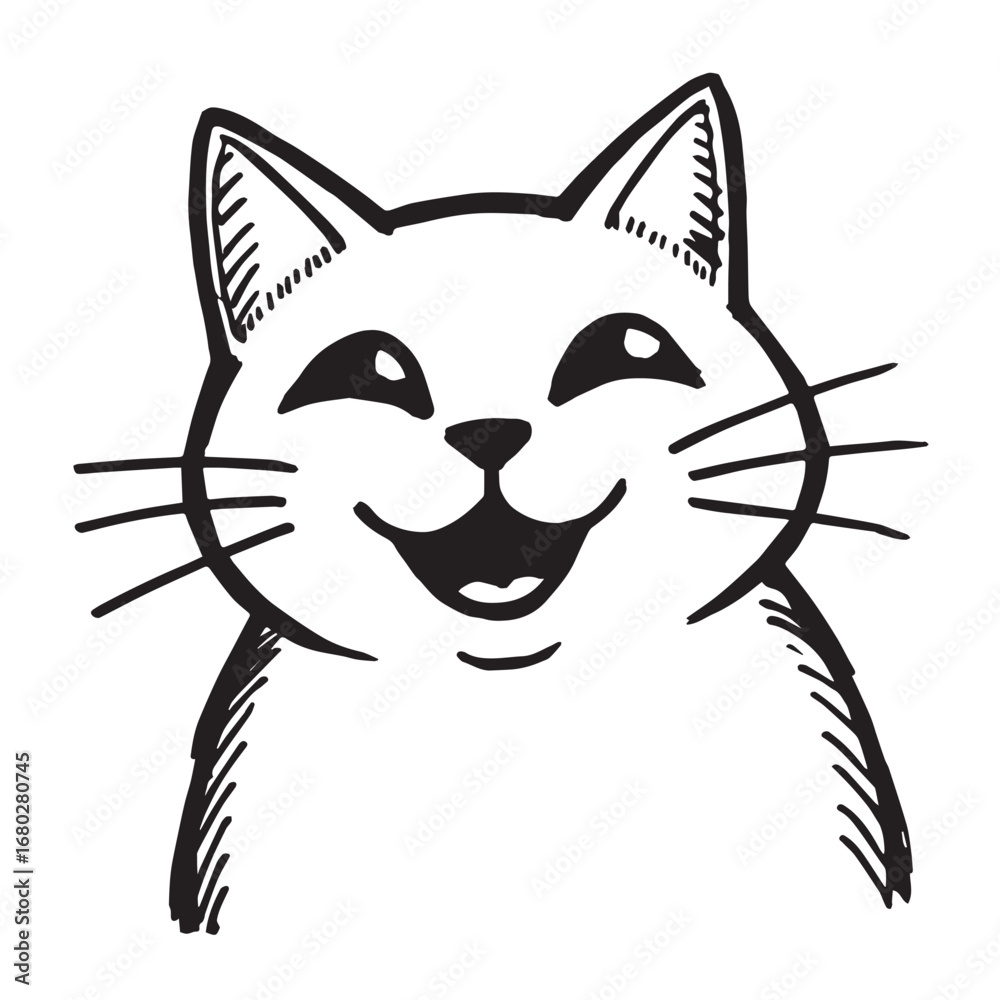 Obraz premium Cat Doodle Black and White Illustration Vector Image Cute Kitten Sketch Line Art Drawing Silhouette