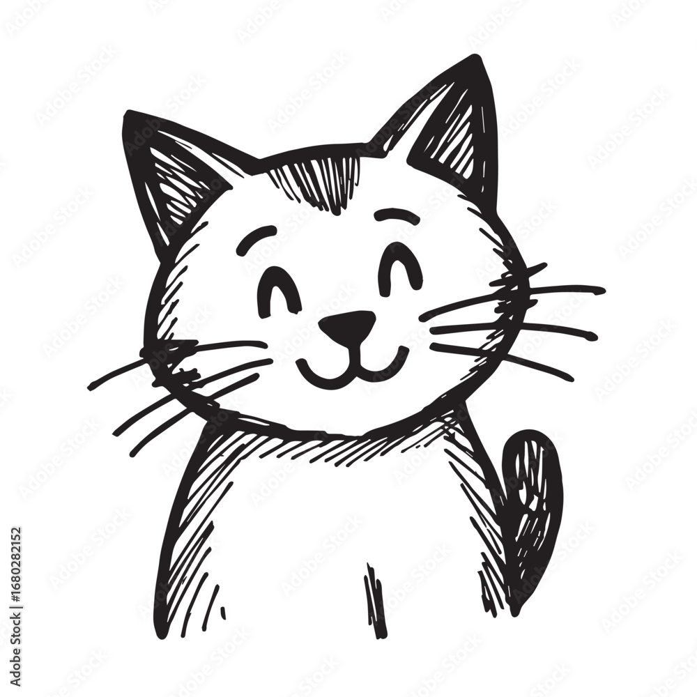 Obraz premium Cat Doodle Black and White Illustration Vector Image Cute Kitten Sketch Line Art Drawing Silhouette