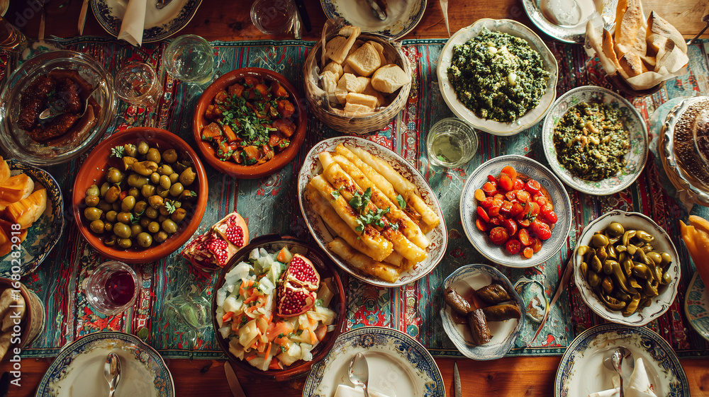Fototapeta premium Family reunion dinner table full of traditional food
