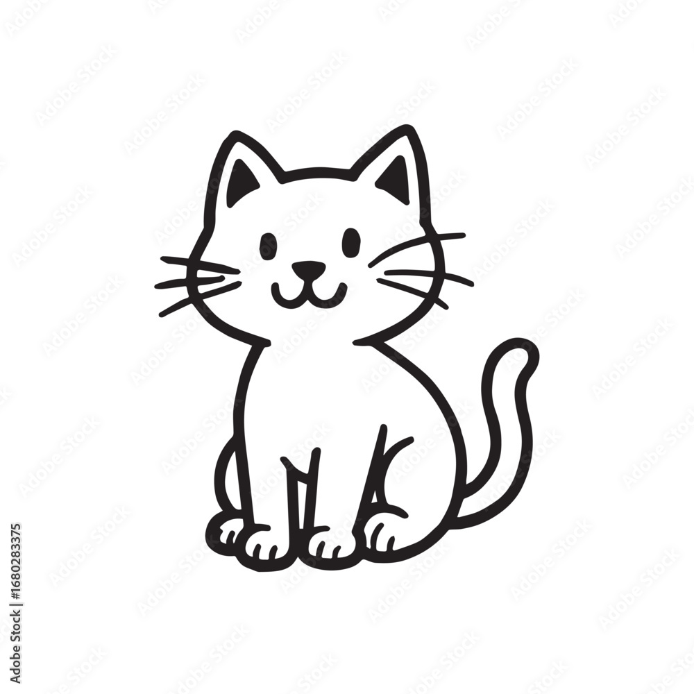 Obraz premium Cat Doodle Black and White Illustration Vector Image Cute Kitten Sketch Line Art Drawing Silhouette