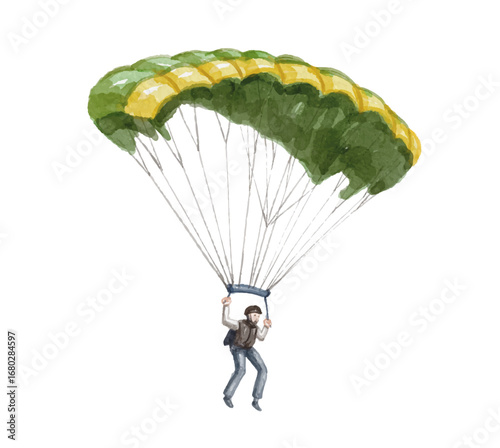 Watercolor paragliding isolated on white background