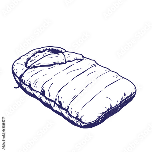 Hand drawn sleeping bag vector illustration camping gear adventure travel outdoors activities