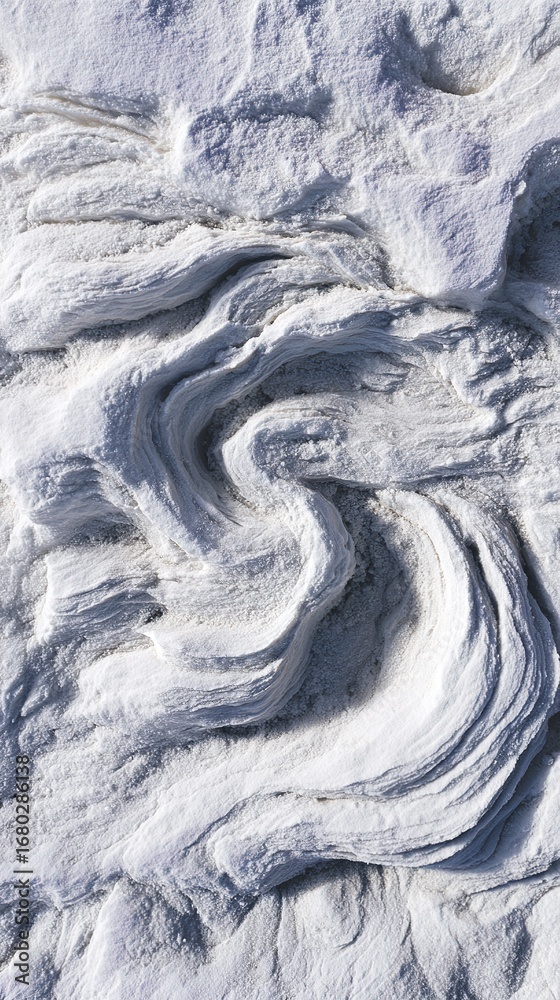 Fototapeta premium Aerial View Snow Pile Swirl Texture White Powder Intricate Patterns