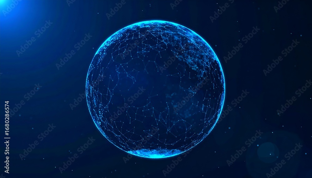 Naklejka premium Glowing Blue Networked Sphere in Dark Space