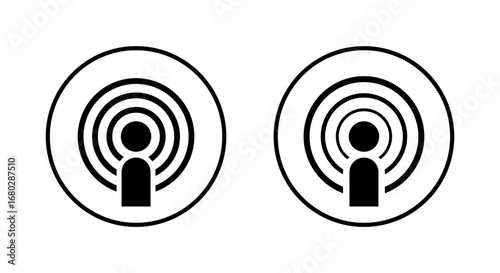 Podcast icon with signal wave. Audio streaming symbol in circular outline