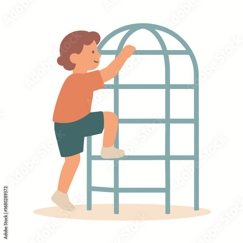 Cartoon Vector of Boy Climbing Playground Ladder