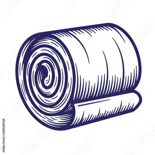 Vector illustration of a rolled up mat with detailed hand drawn engraving style