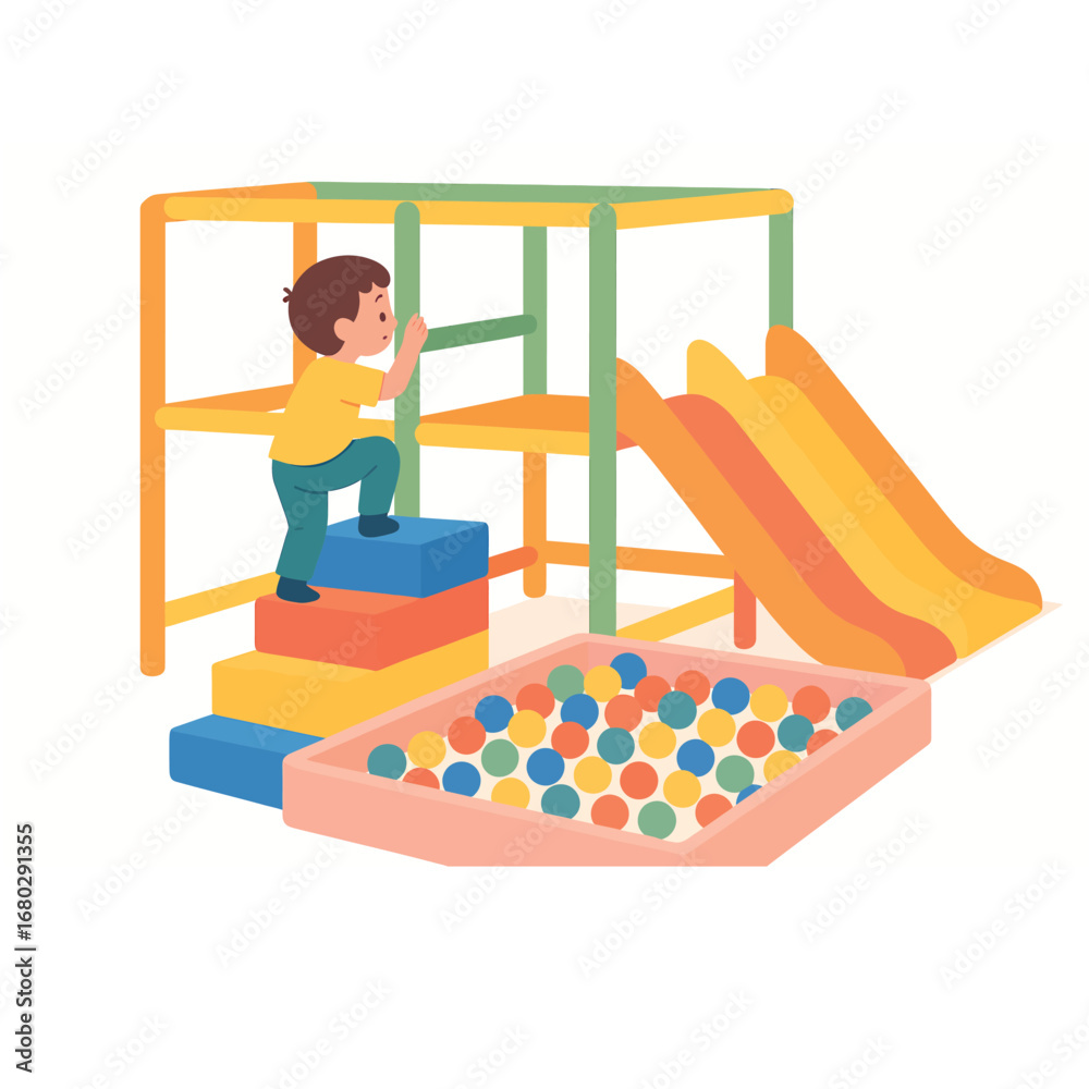Naklejka premium Boy climbing ladder to playground slide Indor