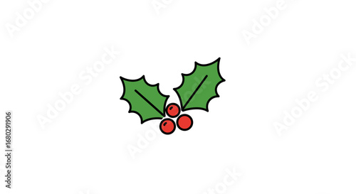 Festive Sprig: A vibrant, stylized illustration of a holly sprig, perfect for conveying holiday cheer and seasonal delight.