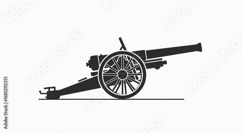 Silhouette Illustration of an Artillery Cannon for Historical Depictions, Military Strategy Guides, or Educational Materials on Warfare and Armament Technology