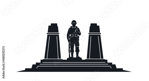 Silhouette Vector Illustration of a Soldier Memorial for Remembrance Day and Military Appreciation, Suitable for Patriotic Designs and Honoring Veterans