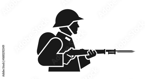Vector illustration of a soldier with a rifle, embodying historical military service and valor, suitable for educational materials, commemorative designs, or historical reenactment projects.