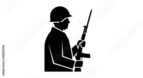Silhouette Illustration of a Soldier with Rifle for Military History Projects, Vector Graphics, and Memorial Day Design Elements