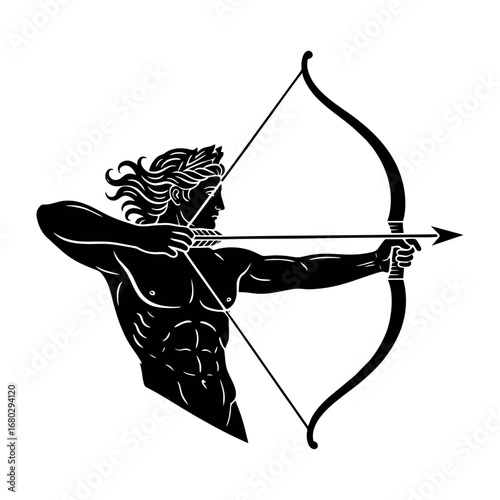 Greek God Apollo Archer with Bow and Arrow Silhouette Icon