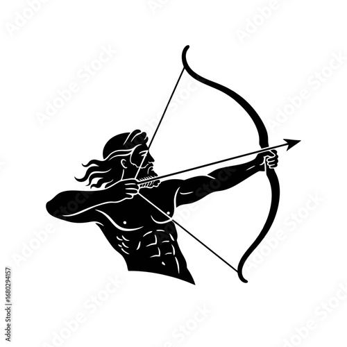 Mythological Archer Drawing Bow and Arrow Silhouette