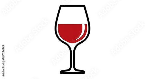 A minimalist line art icon of a wine glass partially filled with red wine on a white background.