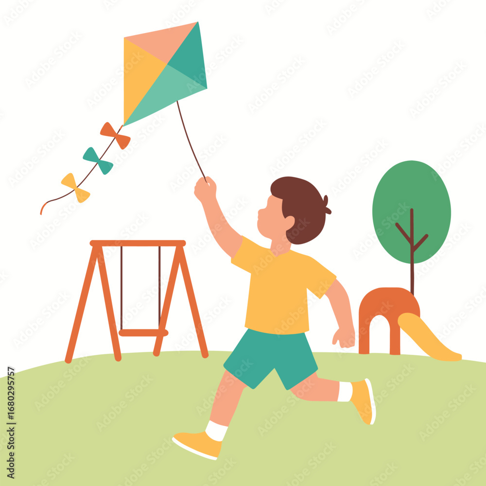 Fototapeta premium Child holding kite string in playground