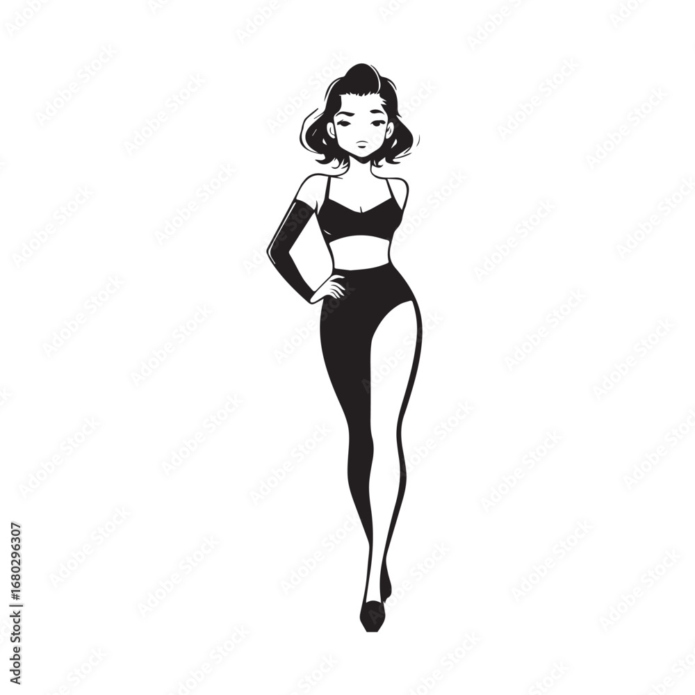 Beautiful Woman Doodle Black and White Illustration Fashion Girl Portrait Line Art Sketch Vector