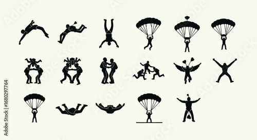 Skydiving Silhouettes: Freefall and Parachute Actions