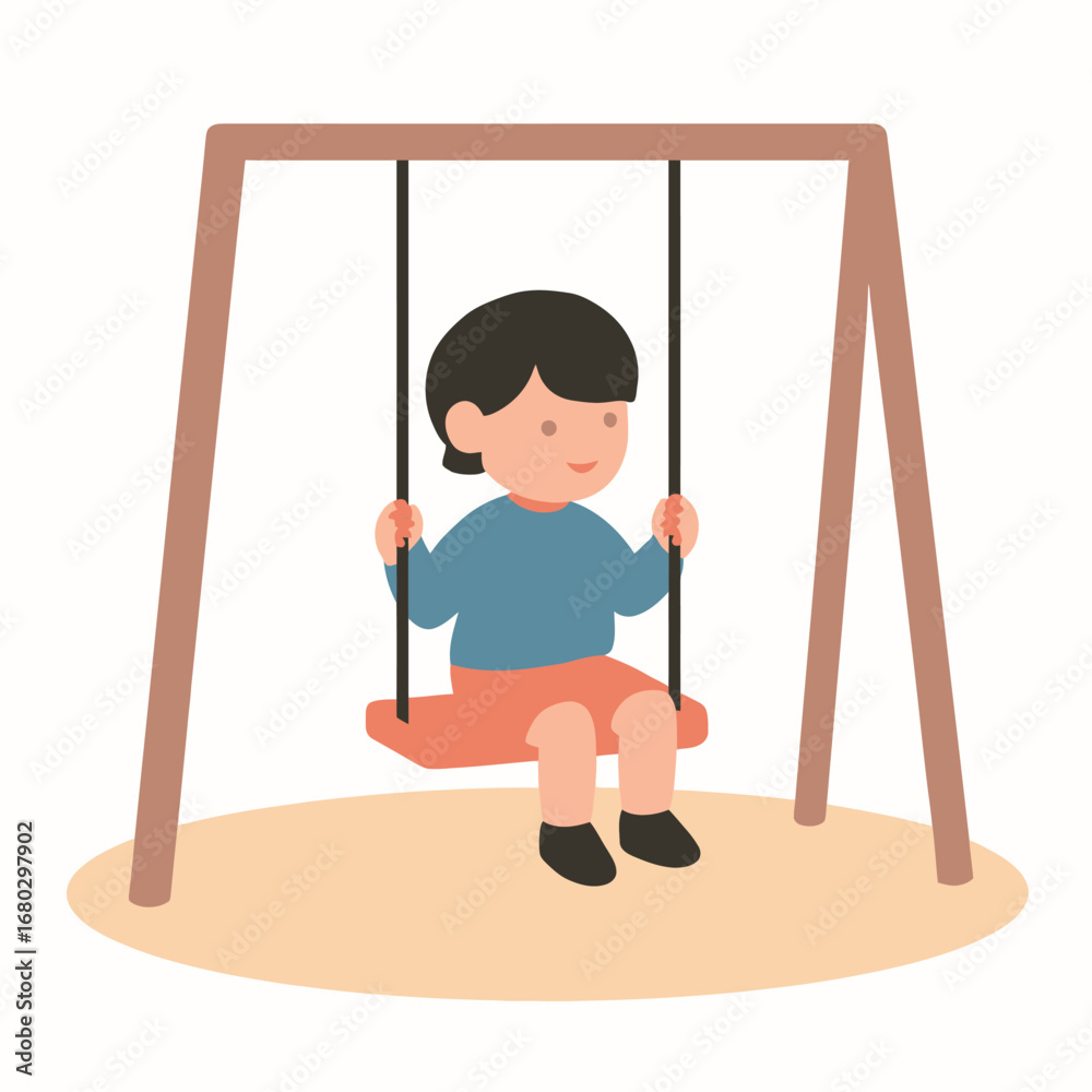 Obraz premium Girl swinging with joyful expression, pastel flat cartoon vector art