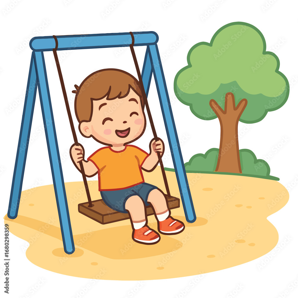 Obraz premium Illustrator Artwork Happy child swinging high in the air