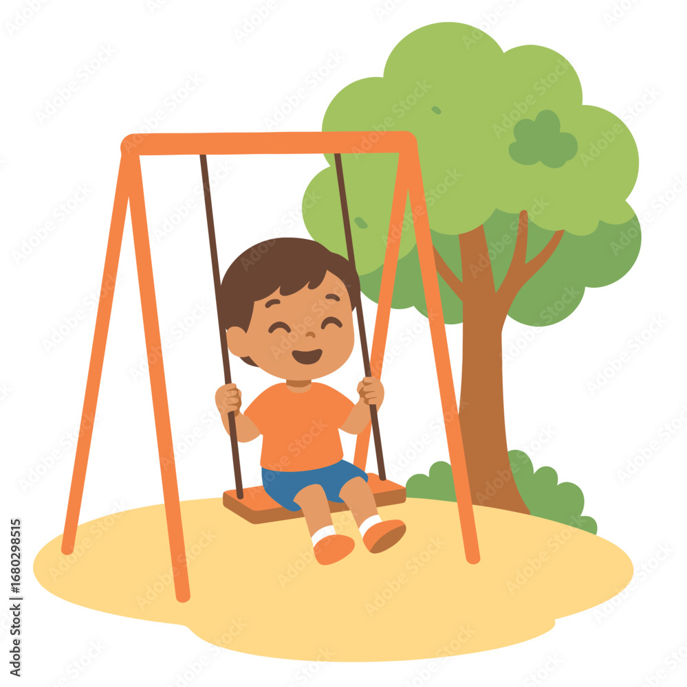 Fototapeta premium Artwork Child swinging under tree at playground