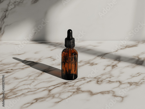 Luxury Skincare Serum Bottle on Marble with Natural Light